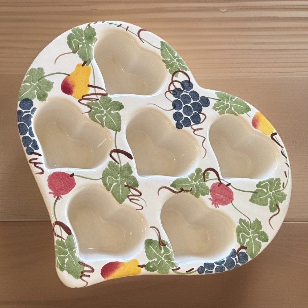 Vtg Chaparral Stoneware 6 Heart Muffins Baking Pan,‎ 11"x12.5" Valentine's Day